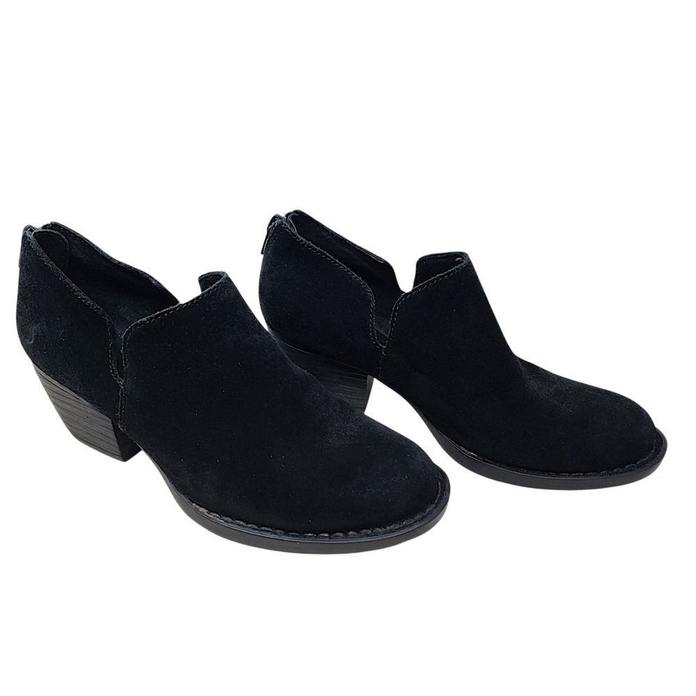 Born Ankle Booties Women 6M Kerri Black Suede Leather 2" Back Zip Chunky Western